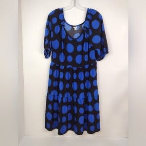 Cato .Est 1946 women's black and Royal Blue polka dots Midi dress size (L)